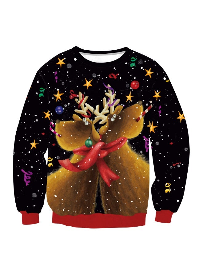 NIBEMINENT Christmas round-neck hoodie, elk cartoon Christmas digital print couple outfits - Image 1