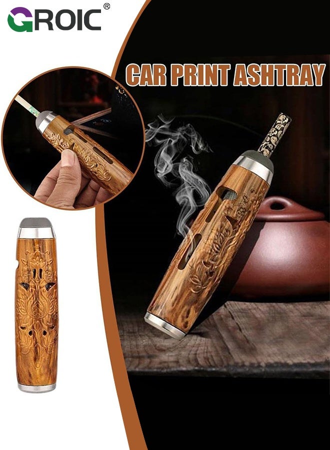 GROIC Car Ashtray, Mini Carved Wood Portable Ashtray, New Coffee Color Engraved Travel Ashtray with Lid, Durable Windproof Pocket Ashtray, Elegant Smoking Accessory, Outdoor Home Office Ashtray, Brown - Image 3