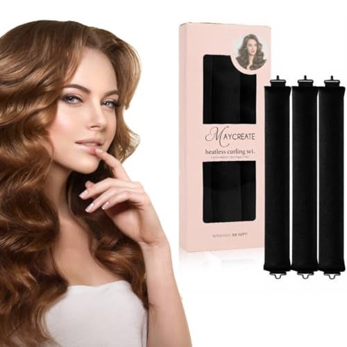 MAYCREATE® Heatless Hair Curler, Flexible Curling Rod with Hook, Satin Rollers for All Hair Types, No Heat Curls to Sleep for Curl Rods, Heatless Curls for Blowout Hair, Black - Image 1