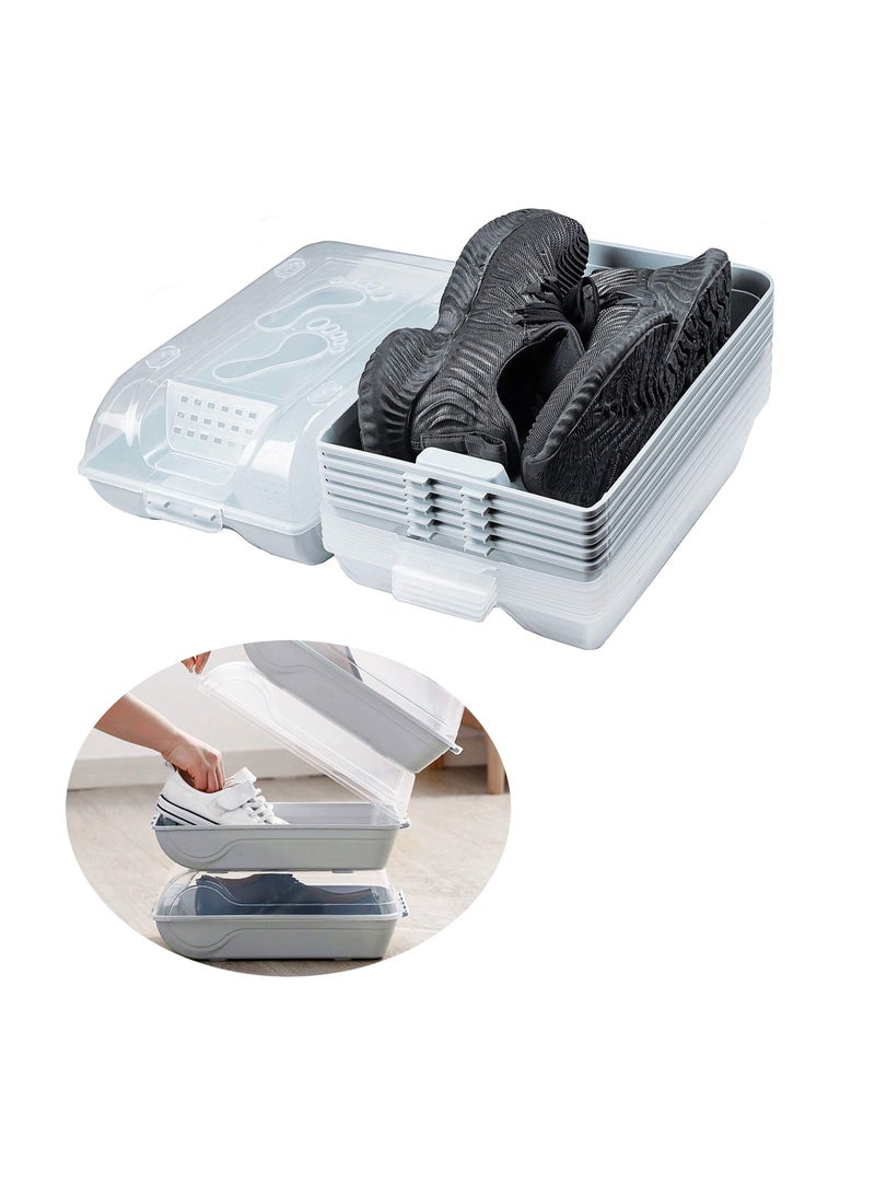 SOLARAE Shoe Organizers,  Clear Plastic Shoe Racks for Closets and Entryway, Shoes Containers Stackable, Shoe Storage Boxes with Lids for Sneakers (6 Pack Light Blue) - Image 1