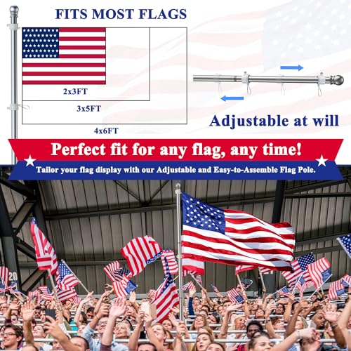 PHITRIC 6 FT Flag Pole Kit, Tangle Free Spinning Weather Resistant Rustproof Stainless Steel Flagpole Suitable for 3x5 Heavy Garden Flag 1" Dia Flag Pole for Outdoor or Outdoor Wall-Mounted Flagpole - Image 4