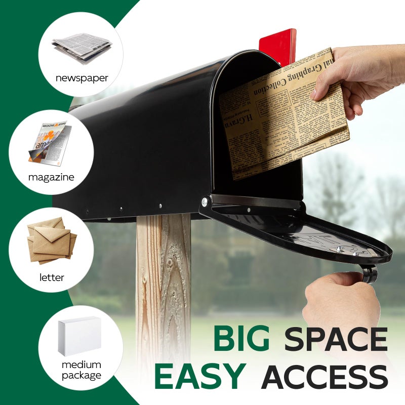 BlissBoard Mailboxes for Outside, Galvanized Steel Medium Black Metal Mailbox, 20 x 8.7 x 6.7 Inches - Image 3