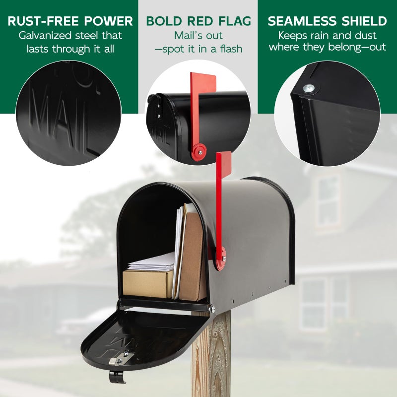 BlissBoard Mailboxes for Outside, Galvanized Steel Medium Black Metal Mailbox, 20 x 8.7 x 6.7 Inches - Image 4