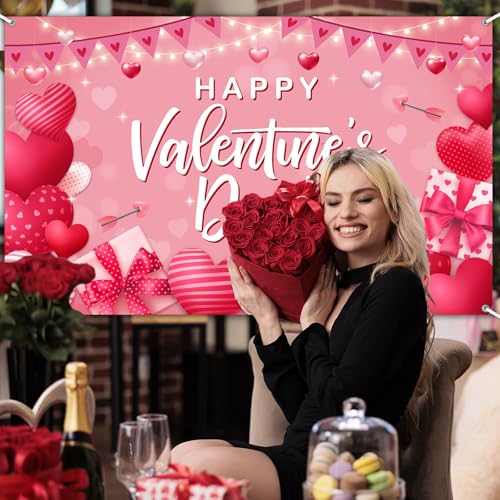 Avezano Happy Valentine's Day Backdrop Pink Valentines Day Party Decorations Banner Love Heart Theme Valentines Banner for 14 February Party Decor (6x3.6ft) - Image 5