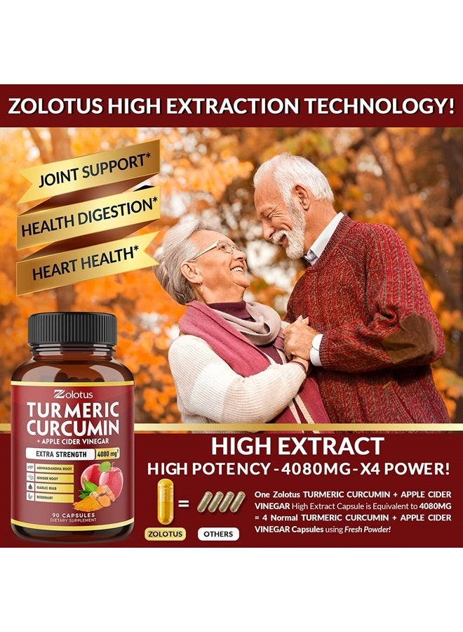 Zolotus كبسولات الكركم الكركمين + خل التفاح 7 في 1، تعادل 4080 ملغ، إمداد لمدة 3 أشهر مع الأشواغاندا، الزنجبيل، فص الثوم، 95% كركمين موحد، دعم المفاصل والامتصاص - Image 5