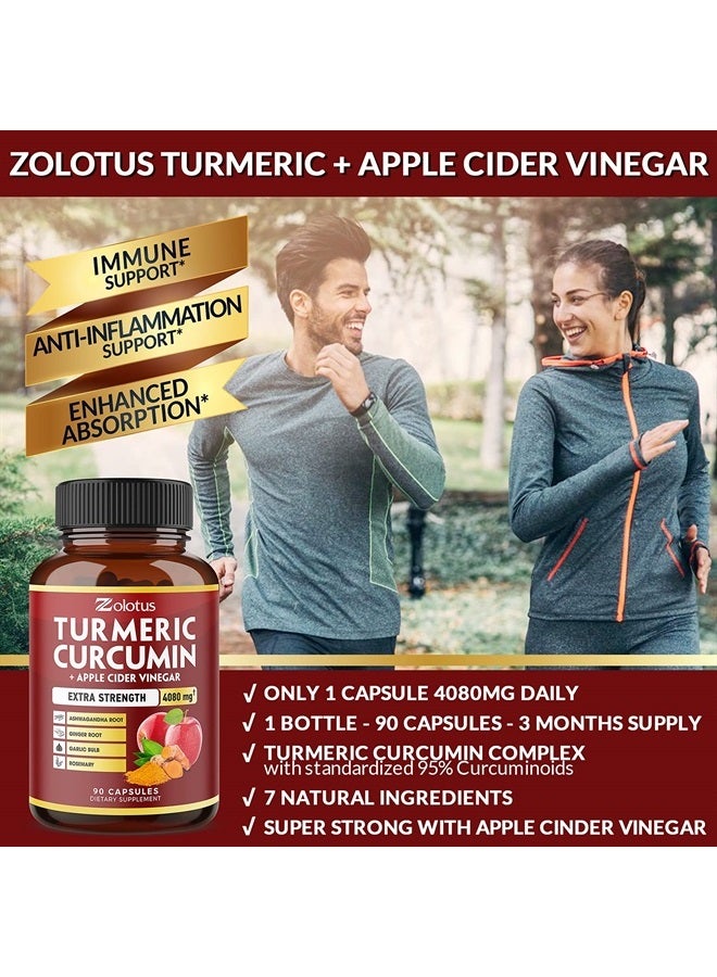 Zolotus كبسولات الكركم الكركمين + خل التفاح 7 في 1، تعادل 4080 ملغ، إمداد لمدة 3 أشهر مع الأشواغاندا، الزنجبيل، فص الثوم، 95% كركمين موحد، دعم المفاصل والامتصاص - Image 4