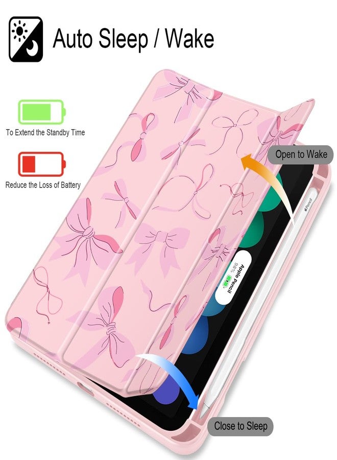 May Chen Slim Case for iPad mini 7 (A17 Pro, 7th Generation) 2024 / iPad mini 6 (6th Gen) 8.3 Inch, [Built-in Pencil Holder] Shockproof Cover Clear Clear Back Shell Auto Wake/Sleep, Pink Bow - Image 3