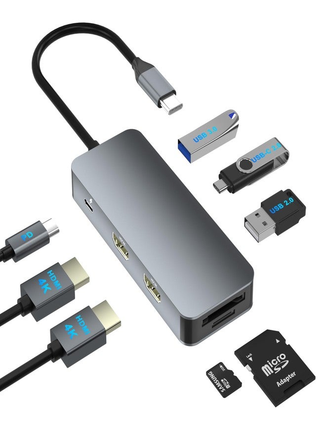 Aibilangose Docking Station Dual Monitor for Dell/HP/Lenovo/Mac Laptop, USB C Laptop Docking Station Dual Monitor, Dual HDMI Adapter for 2 Monitors, 8 in 1 USB C Hub Multiport Adapter with HDMI/USB/PD/SD/TF - Image 1