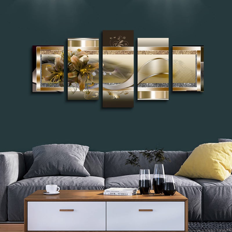 LUDUHU Orchid Flowers Canvas Print - Abstract Floral Wall Art - Yellow Poster for Bedroom (80x40inch Oversize) - Image 4