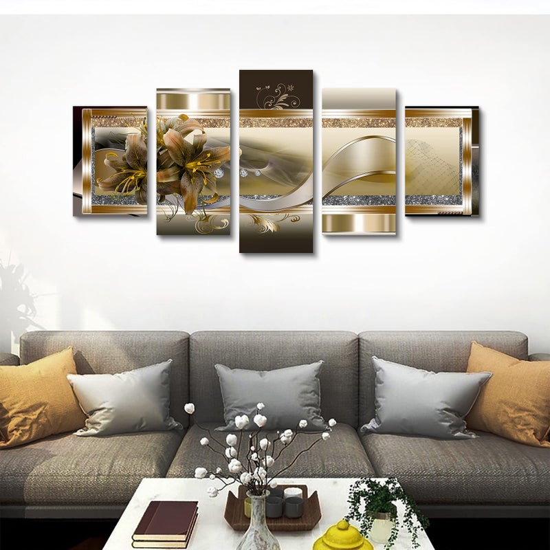 LUDUHU Orchid Flowers Canvas Print - Abstract Floral Wall Art - Yellow Poster for Bedroom (80x40inch Oversize) - Image 5