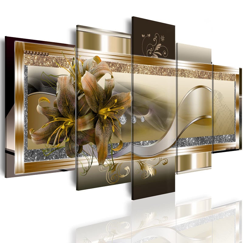LUDUHU Orchid Flowers Canvas Print - Abstract Floral Wall Art - Yellow Poster for Bedroom (80x40inch Oversize) - Image 1