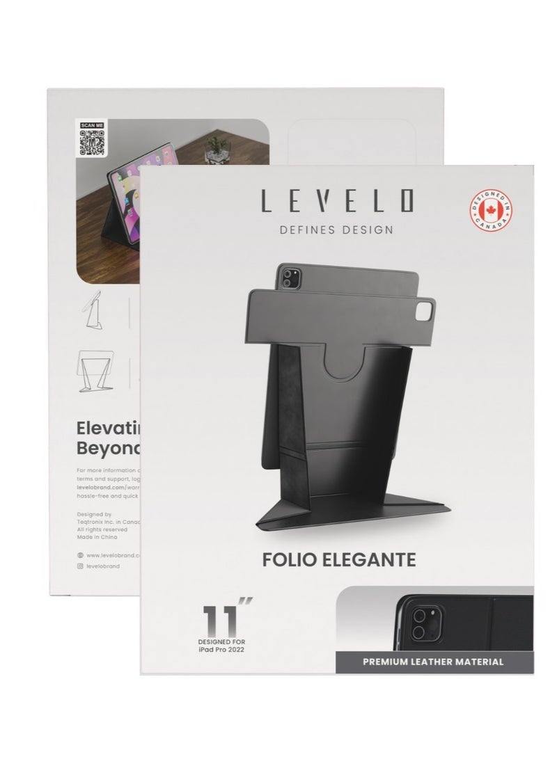 LEVELO iPad Pro 11" 2022 Case Elegante Magnetic Folio / 360° Rotation / Multi Fold / PU Leather / Stain Resistant - Black - Image 4
