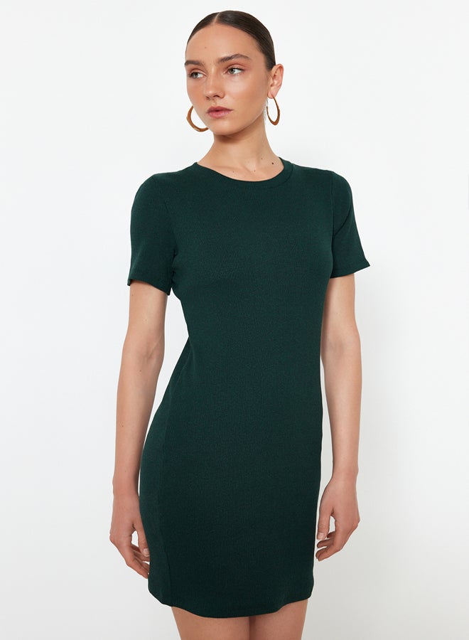 trendyol Emerald Body-Sitting Mini Crew Neck Ribbed Flexible Knitted Pencil Dress TWOSS19AD0053 - Image 2