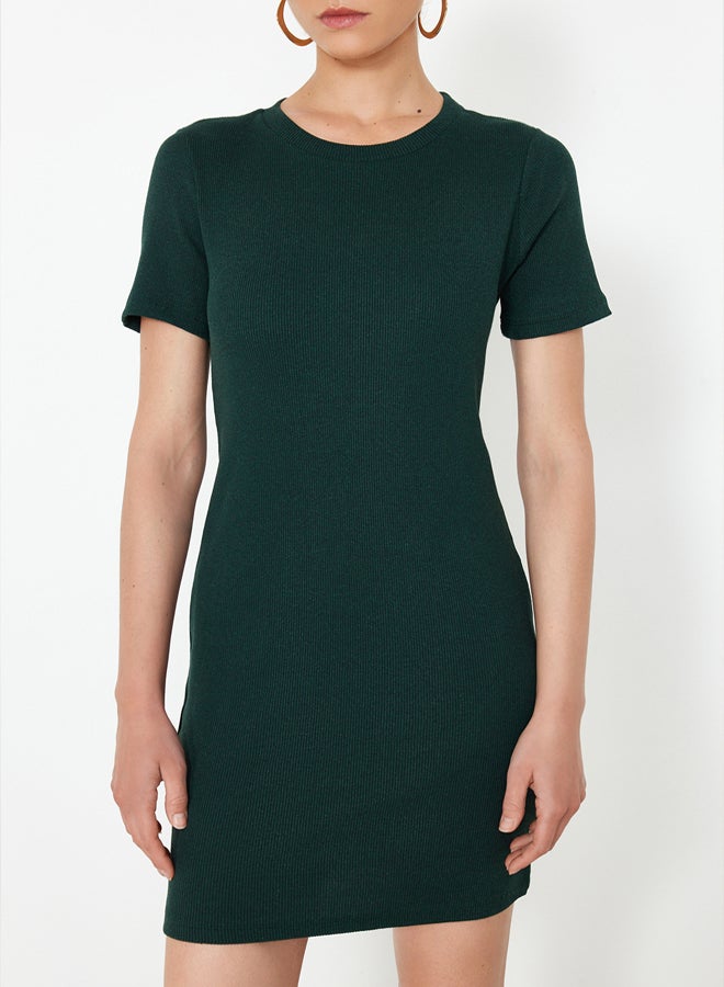 trendyol Emerald Body-Sitting Mini Crew Neck Ribbed Flexible Knitted Pencil Dress TWOSS19AD0053 - Image 4