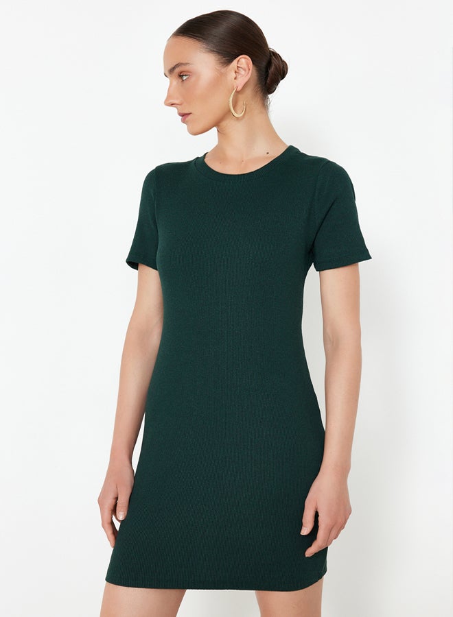trendyol Emerald Body-Sitting Mini Crew Neck Ribbed Flexible Knitted Pencil Dress TWOSS19AD0053 - Image 1