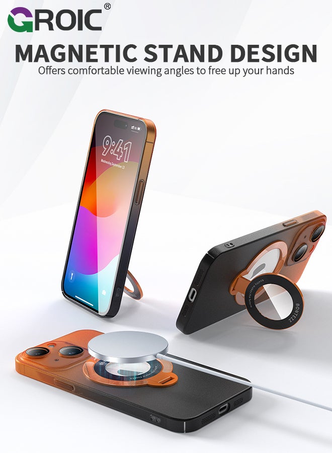 GROIC iPhone 15 Orange Case, Slim Fit Ring Holder Shockproof Kickstand Magnetic Support Magsafe Non-Slip Protective, Women Girls Men Boys Cover for iPhone 15  - Image 2