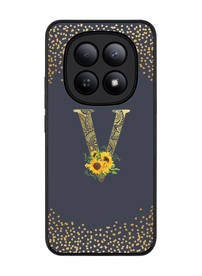 For Xiaomi Redmi Note 15 5G / Poco M8 Case,Slim fit Camera Protection, Shockproof Thin Phone cover  - Custom Floral Monogram - V  (Grey )