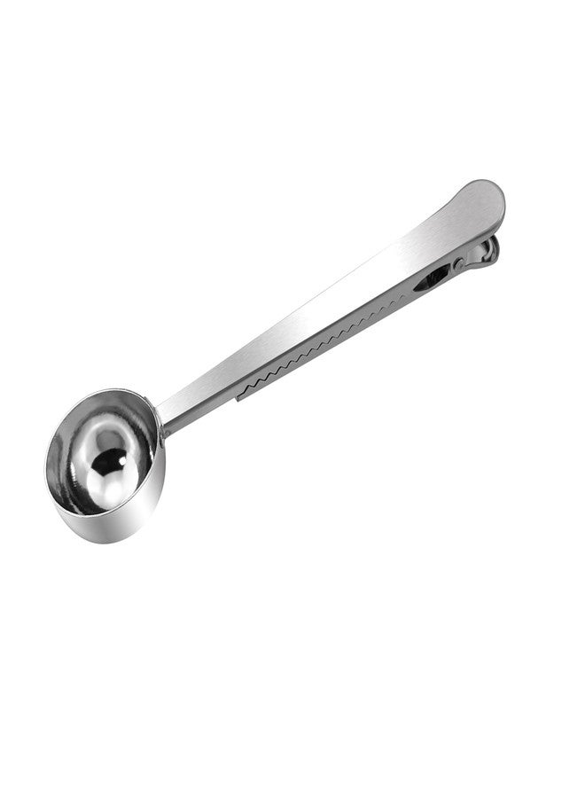 Quacc Stainless Steel Coffee Scoop with Bag Sealing Clip, 2-in-1 Coffee Measuring Scoop for Coffee Beans, Milk Powder, Loose Tea, Spices (Silver) - Image 1