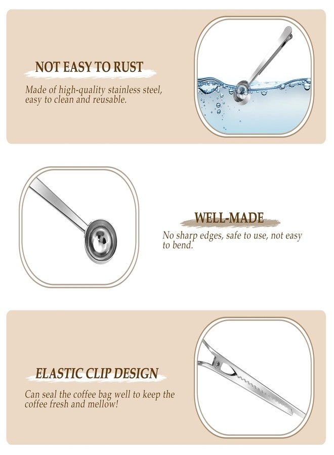 Quacc Stainless Steel Coffee Scoop with Bag Sealing Clip, 2-in-1 Coffee Measuring Scoop for Coffee Beans, Milk Powder, Loose Tea, Spices (Silver) - Image 2
