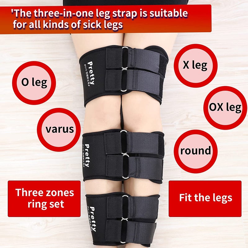 O/X Leg Type Correction Belt, Adjustable Legs Posture Correction Belt 3 in 1 Pack, Knee Belt Correction for Adults (L, Black) - Image 2