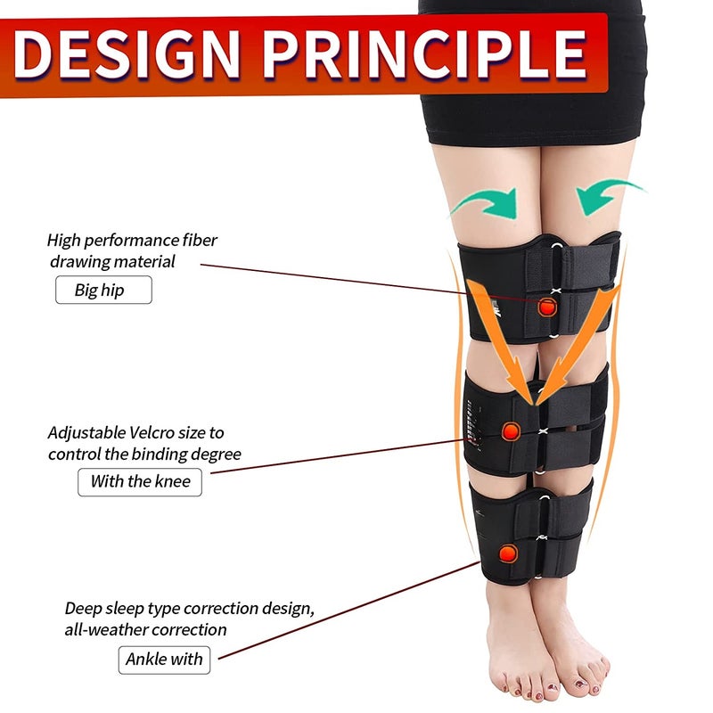 O/X Leg Type Correction Belt, Adjustable Legs Posture Correction Belt 3 in 1 Pack, Knee Belt Correction for Adults (L, Black) - Image 3