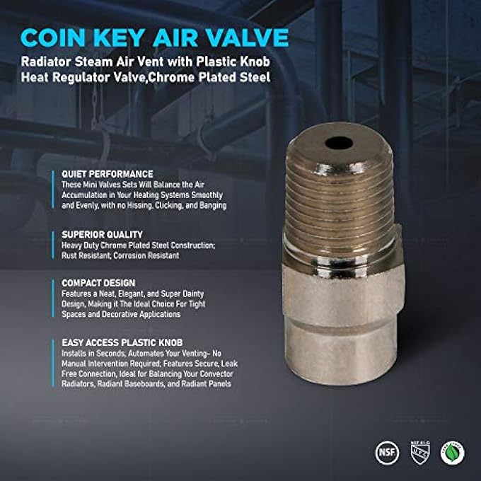 6I622 RADIATOR STEAM COIN KEY AIR VALVE; HEAT REGULATOR VALVE; 1/8 IN. MIP; CHROME PLATED STEEL - Image 3