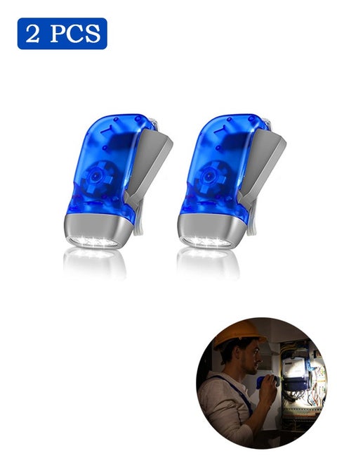 2 Pcs Hand Crank Flashlight, LED Self Powered Charging Torch, Powerful Emergency Safety Tool (Blue)