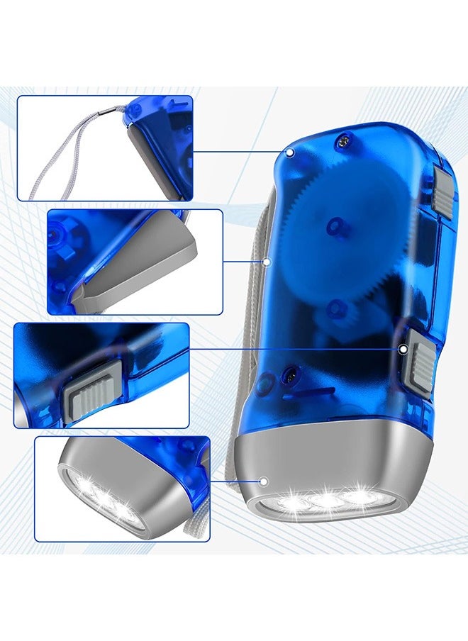 2 Pcs Hand Crank Flashlight, LED Self Powered Charging Torch, Powerful Emergency Safety Tool (Blue)