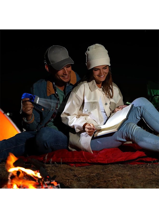 2 Pcs Hand Crank Flashlight, LED Self Powered Charging Torch, Powerful Emergency Safety Tool (Blue)