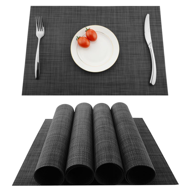 KOKAKO Placemats Set of 4  Non Slip Wipe Clean Heat Resistant Stainresistant Kitchen Dinner Table Place Mats Dark Gray 18X12