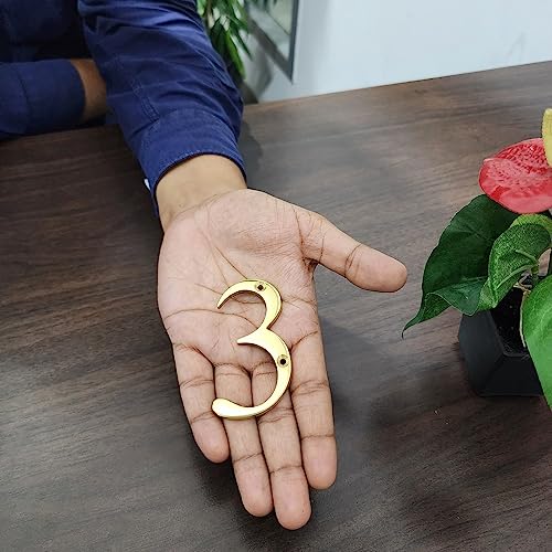 A10SHOP Clio 3-Inch Solid Brass Lacquered Polished Mailbox Numbers House Numbers For Outside, Address Plaques for House Numbers, Outdoor Decor (Polished Brass, Number 3) - Image 2