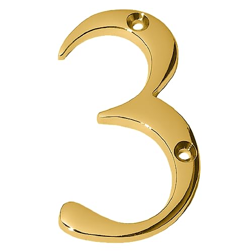 A10SHOP Clio 3-Inch Solid Brass Lacquered Polished Mailbox Numbers House Numbers For Outside, Address Plaques for House Numbers, Outdoor Decor (Polished Brass, Number 3) - Image 1