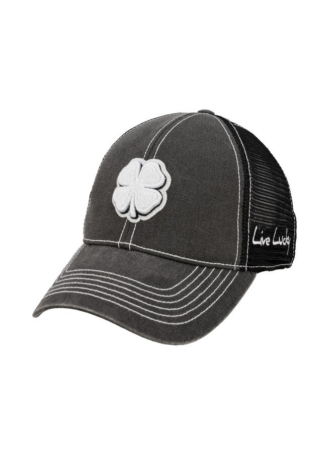 Black Clover Standard Two Tone Vintage 36 Adjustable Hat, Black Hat/3D White Clover - Image 2