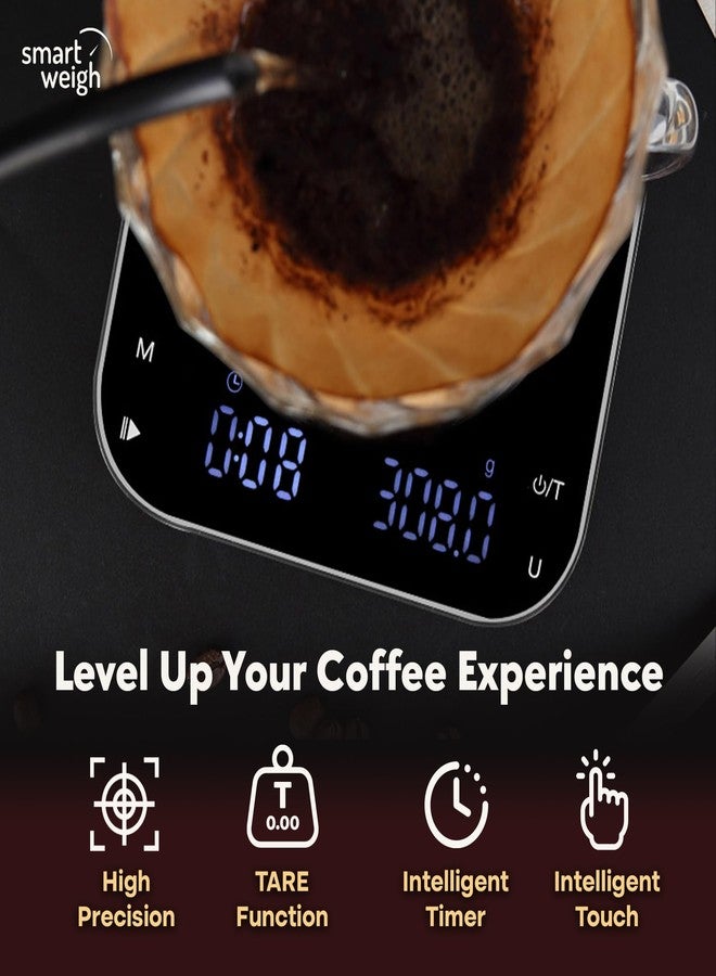 Smart Weigh Coffee Scale 3000g x 0.1g High Precision Sensors Accurate Scale for Espresso Pour-Over Coffee Digital Kitchen Food Scale for Baking Portable Kitchen Scale with LED Display - Image 4