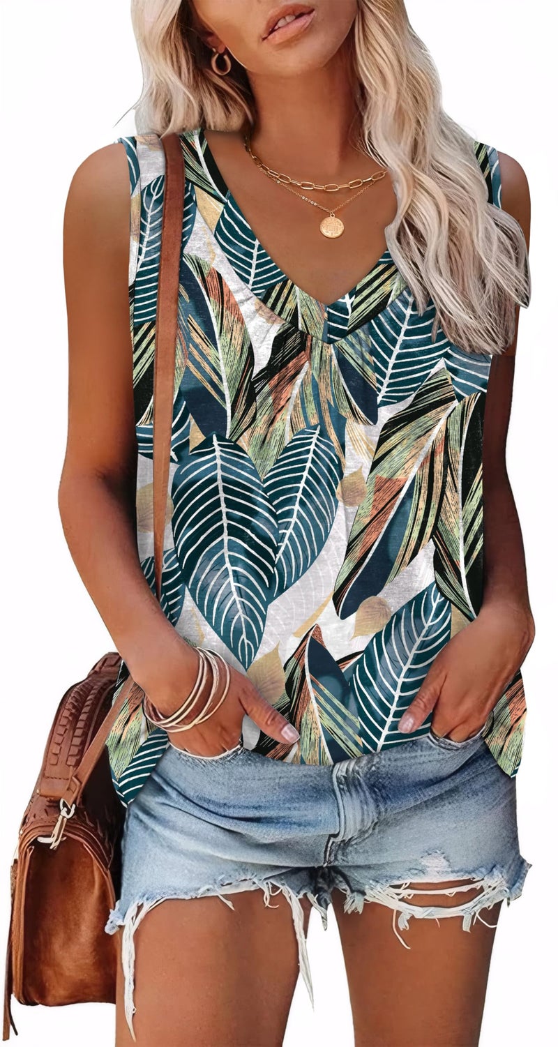 OFEEFAN Spring Tops for Women 2026 Boho Tank Tops Beach Vacation Essentials Summer Outfits Workout Sleeveless Tops Trendy Z-Leaf L - Image 5