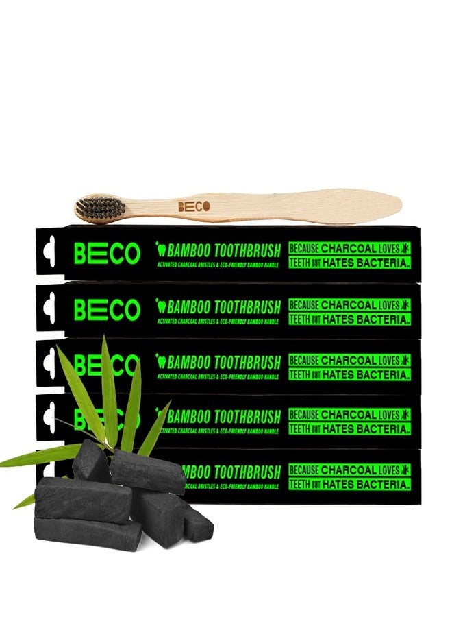 Beco Compostable Bamboo Toothbrush with Ultra-Soft Charcoal activated Bristles, 100% Natural & Eco-Friendly (Pack of 5) - Image 1