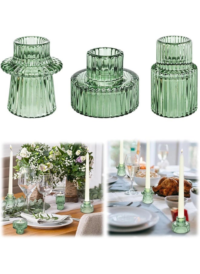 DUNISO 3Pcs Candle Holders，Glass Candle Holders for Taper Candles,Pillar Candles and Tealight Candles,for Table Centerpieces, Wedding Decor and Dinner Party ，Green  - Image 1