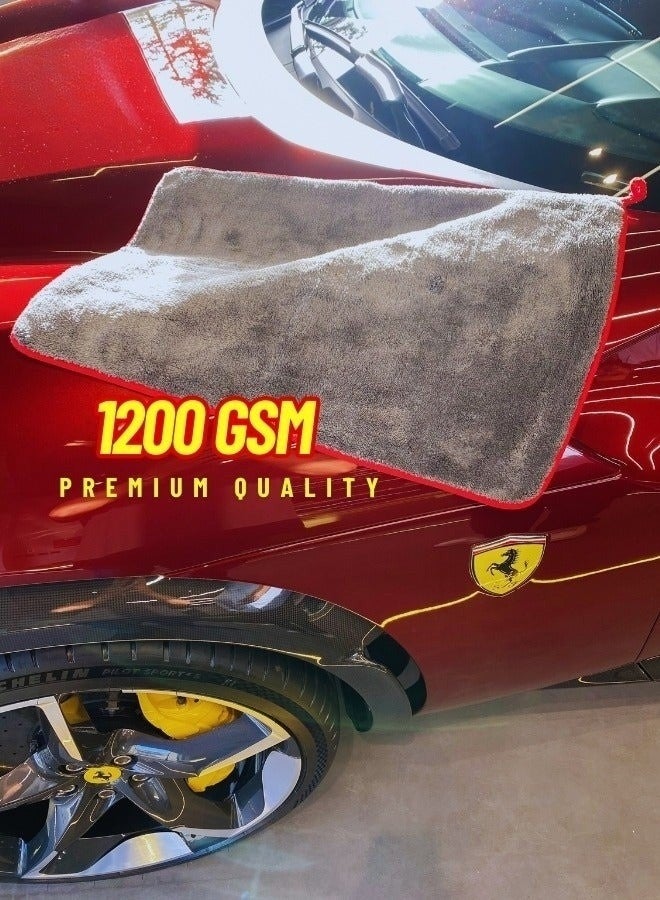 Ultra Thick Microfiber Towel - 1200 GSM - Super Absorbent, Lint Free & Scratch Free - Multi-Purpose - For Car, Home & Office - Grey - (40*40cm) - Image 2