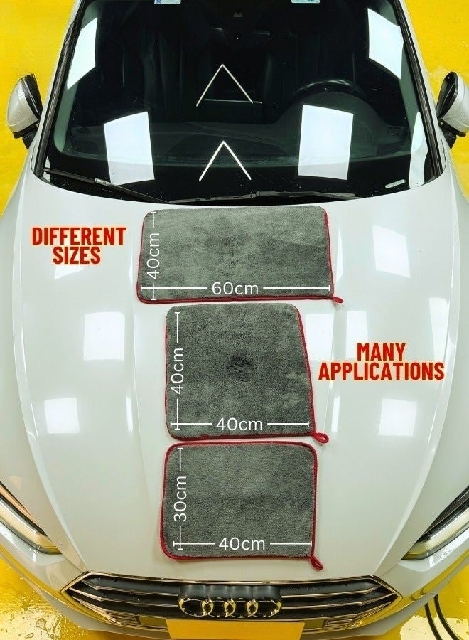 Ultra Thick Microfiber Towel - 1200 GSM - Super Absorbent, Lint Free & Scratch Free - Multi-Purpose - For Car, Home & Office - Grey - (40*40cm) - Image 3