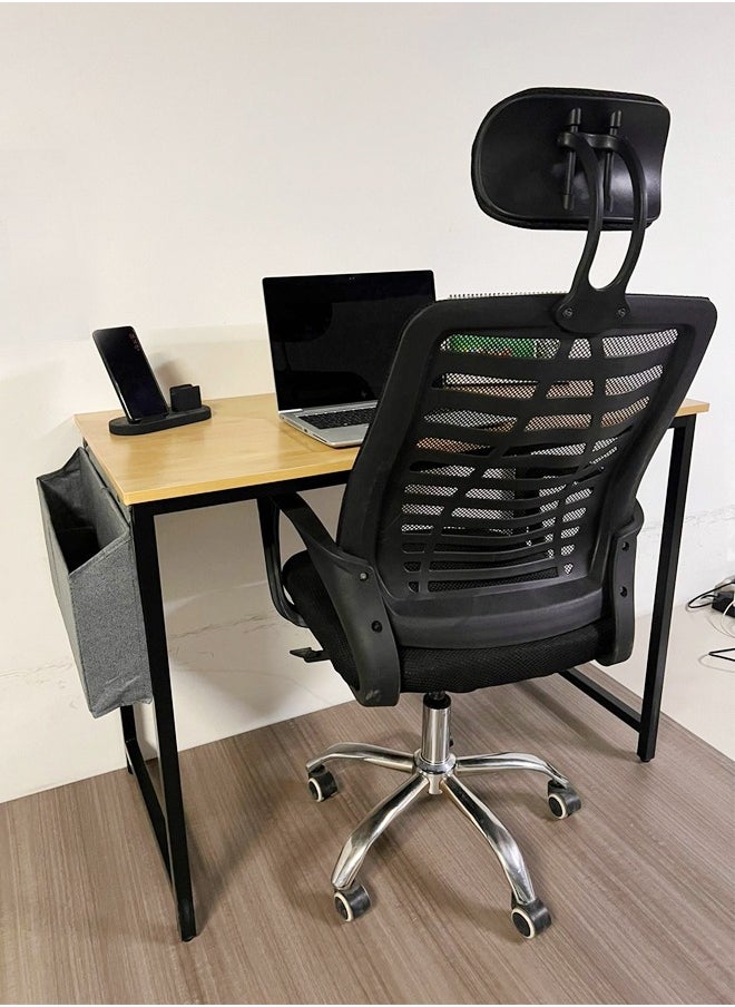 Multipurpose Simple Style Vintage Design Computer Desk Laptop Table Workstation Sturdy Writing Desk with Storage Bag and Hook for Home and Offices 100x50x72 centimeter