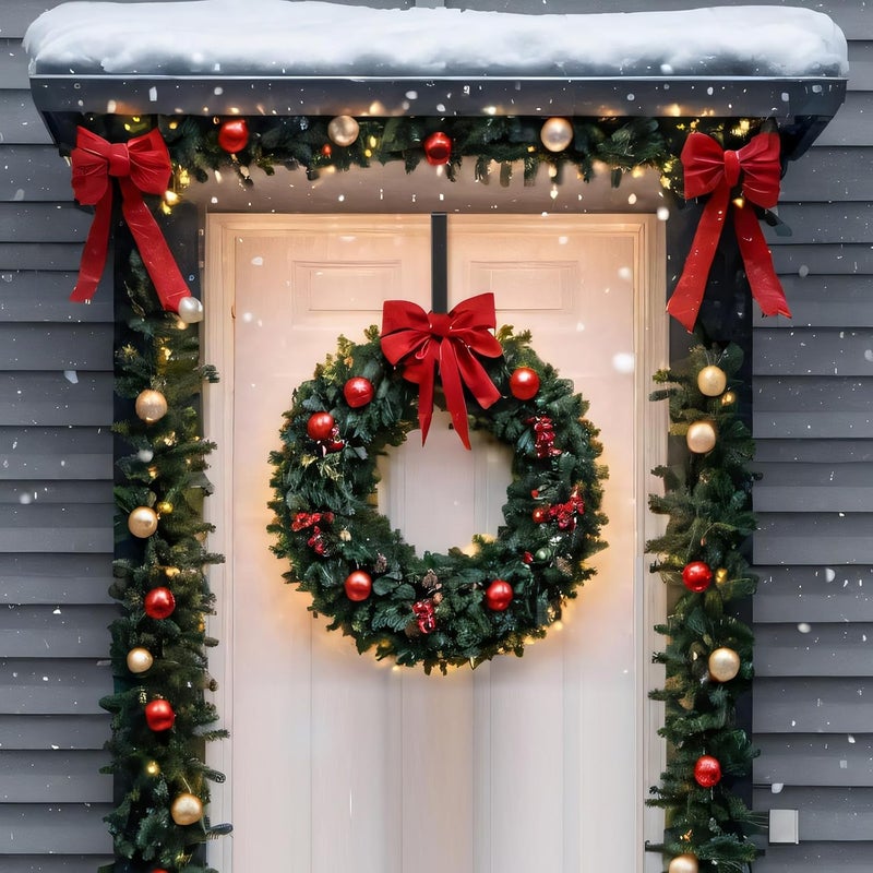 LEIFIDE 4 Pcs Christmas Width Adjustable Wreath Hanger for Front Door 1.5-3.78" Large Over The Door Christmas Decoration Hook 20 Lbs Capacity, Black - Image 5