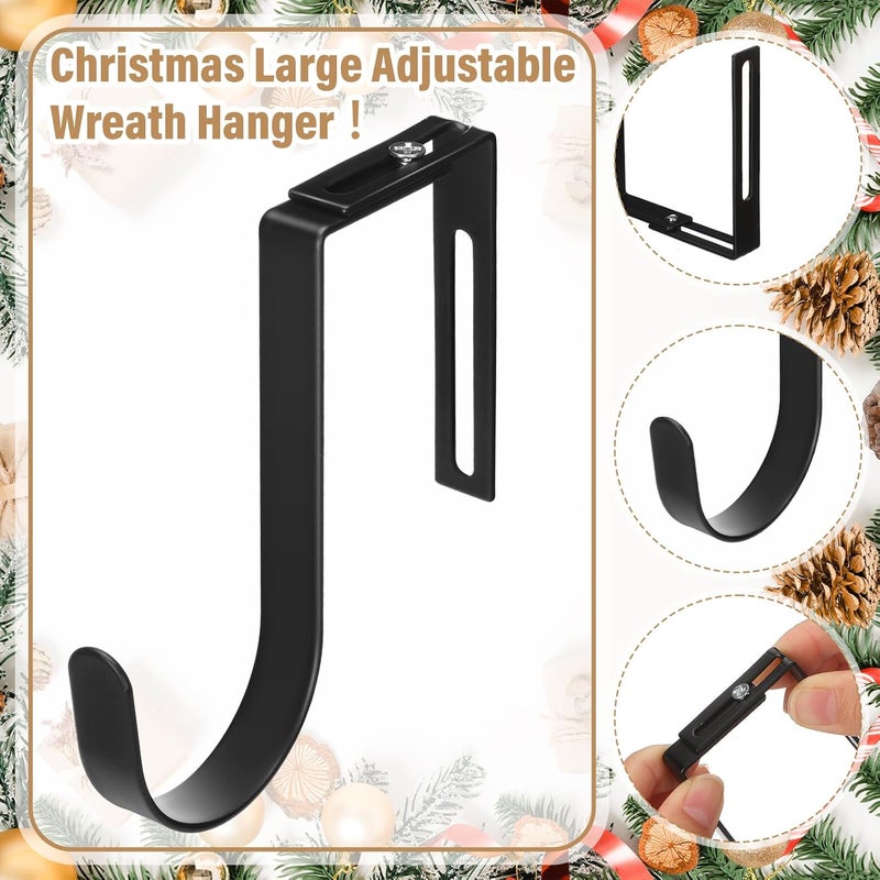 LEIFIDE 4 Pcs Christmas Width Adjustable Wreath Hanger for Front Door 1.5-3.78" Large Over The Door Christmas Decoration Hook 20 Lbs Capacity, Black - Image 4