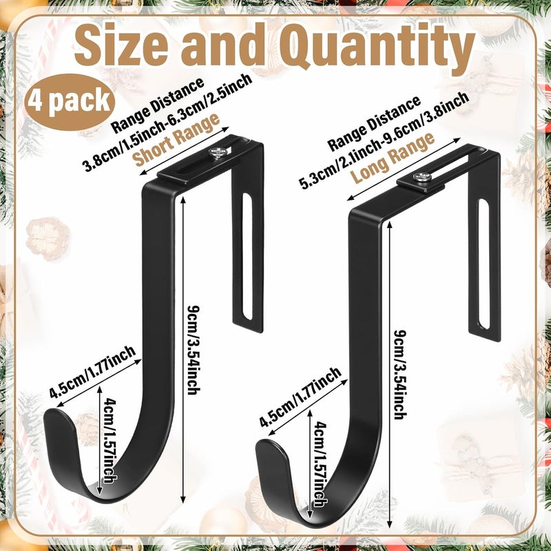 LEIFIDE 4 Pcs Christmas Width Adjustable Wreath Hanger for Front Door 1.5-3.78" Large Over The Door Christmas Decoration Hook 20 Lbs Capacity, Black - Image 2