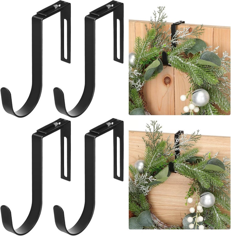 LEIFIDE 4 Pcs Christmas Width Adjustable Wreath Hanger for Front Door 1.5-3.78" Large Over The Door Christmas Decoration Hook 20 Lbs Capacity, Black - Image 3