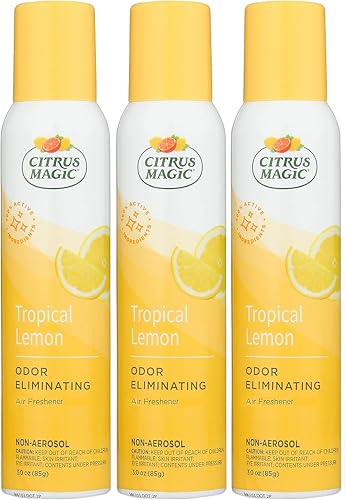 Citrus Magic Odor Eliminating Air Freshener Spray, Tropical Lemon, 3-Ounce, Pack of 3 - Image 1
