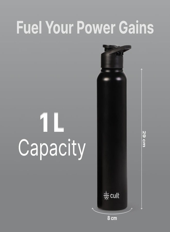 CULT Stainless Steel Water Bottle 1 Litre with Sports Cap - Durable, Leakproof, Rust-Resistant, Easy to Clean, Lightweight & Portable - Black - Image 5
