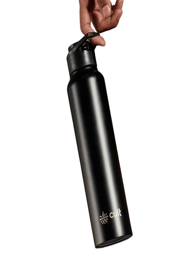 CULT Stainless Steel Water Bottle 1 Litre with Sports Cap - Durable, Leakproof, Rust-Resistant, Easy to Clean, Lightweight & Portable - Black - Image 1