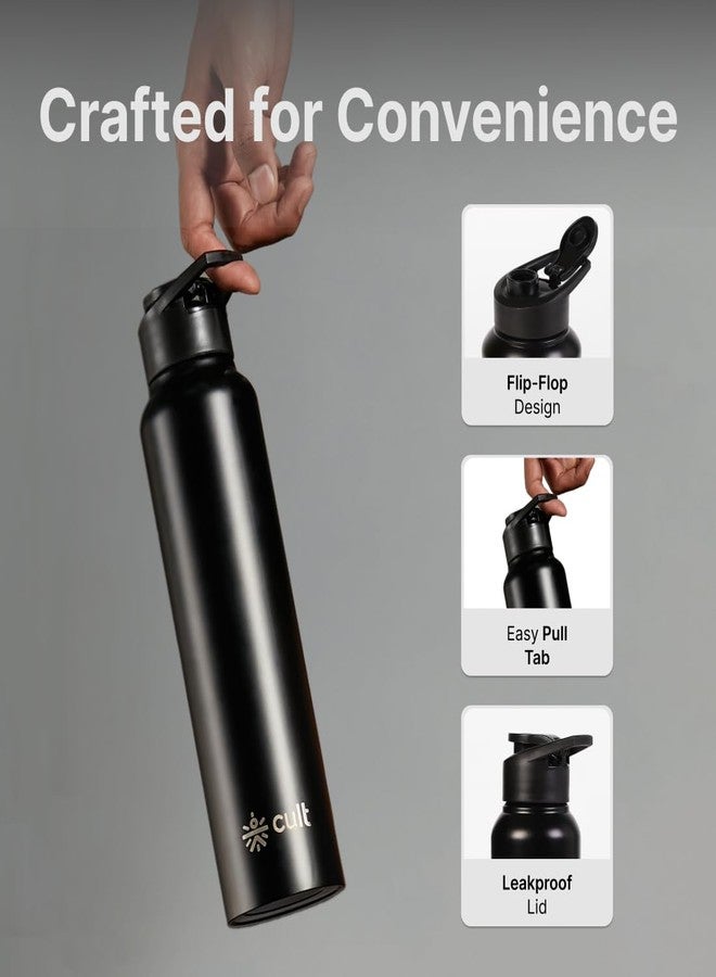 CULT Stainless Steel Water Bottle 1 Litre with Sports Cap - Durable, Leakproof, Rust-Resistant, Easy to Clean, Lightweight & Portable - Black - Image 3