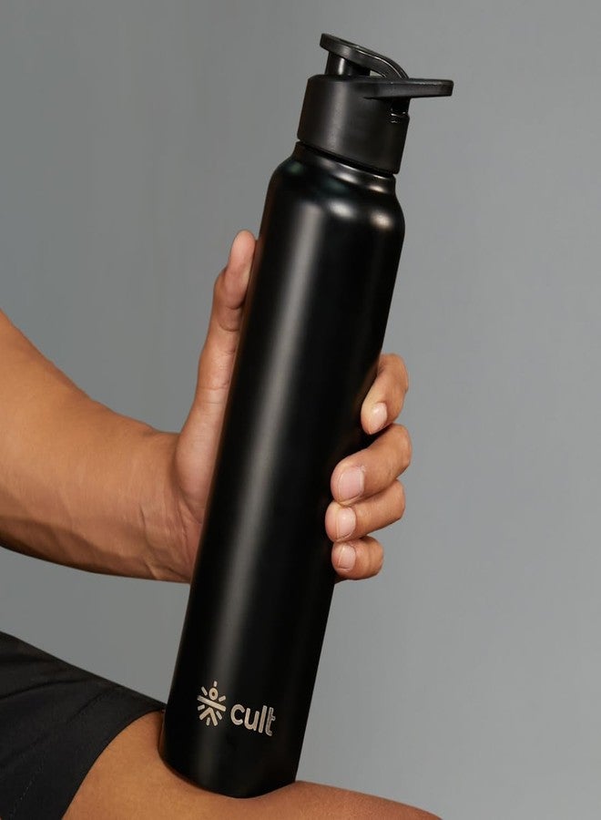 CULT Stainless Steel Water Bottle 1 Litre with Sports Cap - Durable, Leakproof, Rust-Resistant, Easy to Clean, Lightweight & Portable - Black - Image 2