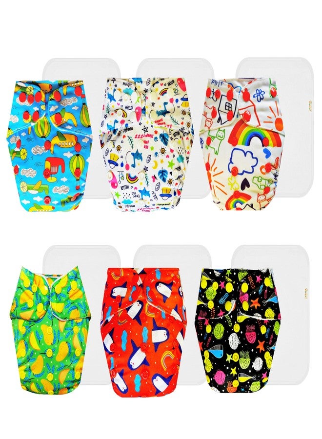 Dumbledo Premium Cloth Diaper with Cotton Insert (Pack of 6) | Snug Fit | Breathable | Easy to Clean | Worry-Free Diapering | 3 Months - 3 Years | Unisex Baby - Image 1